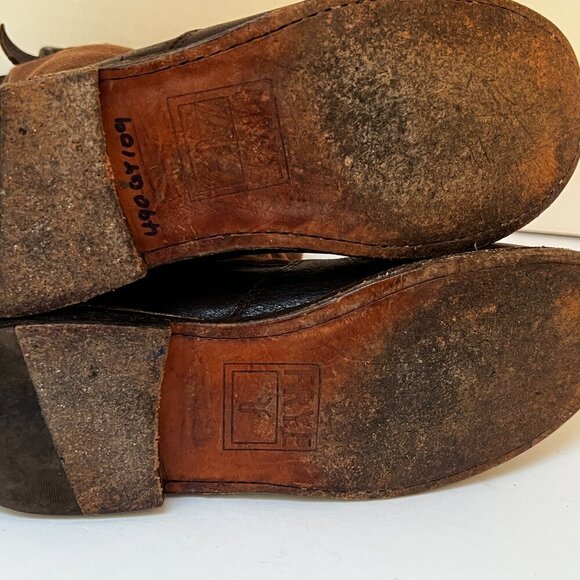 Frye Paige Short Riding Boots Brown Canvas & Leather Pull On Mid Calf 6.5 (READ) - Picture 11 of 15